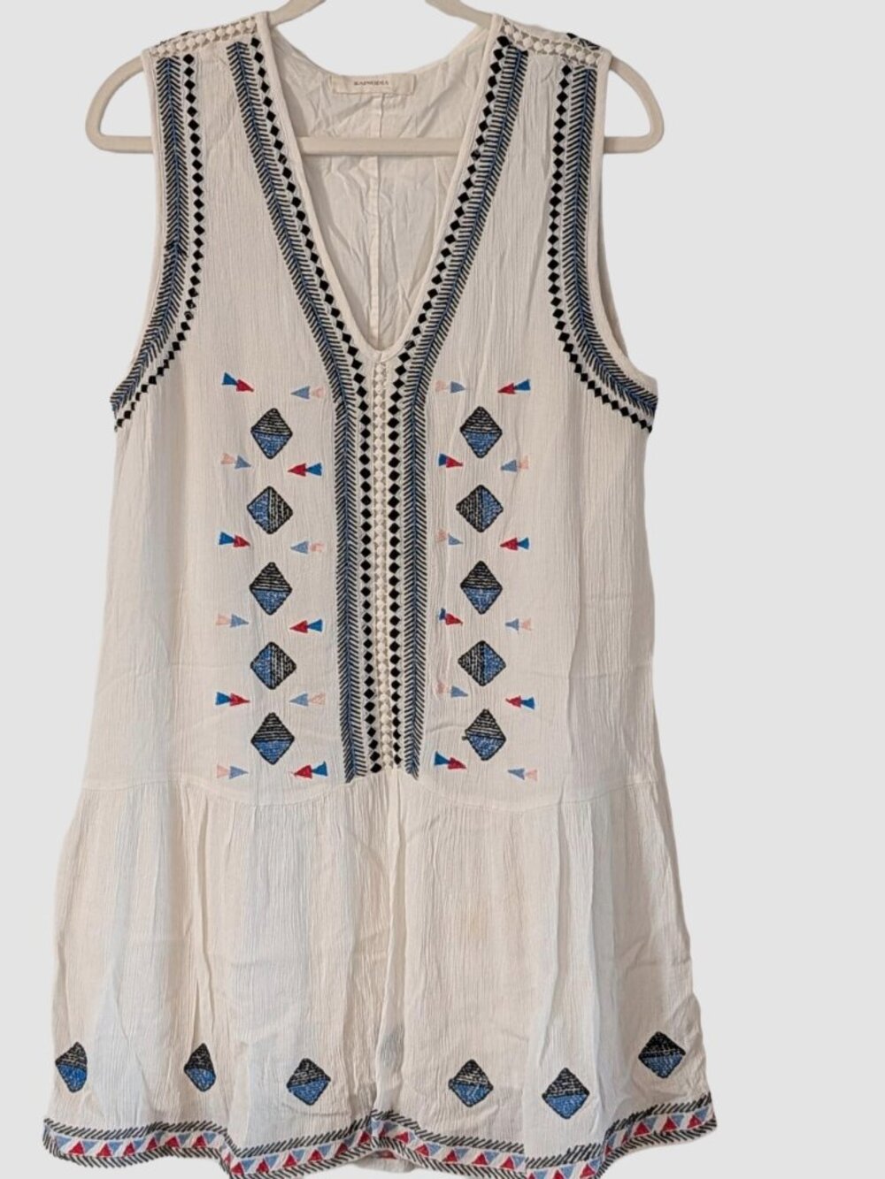 Rapsodia Mini Dress White Lined Embroidered Beaded Large Boho Festival Artisan